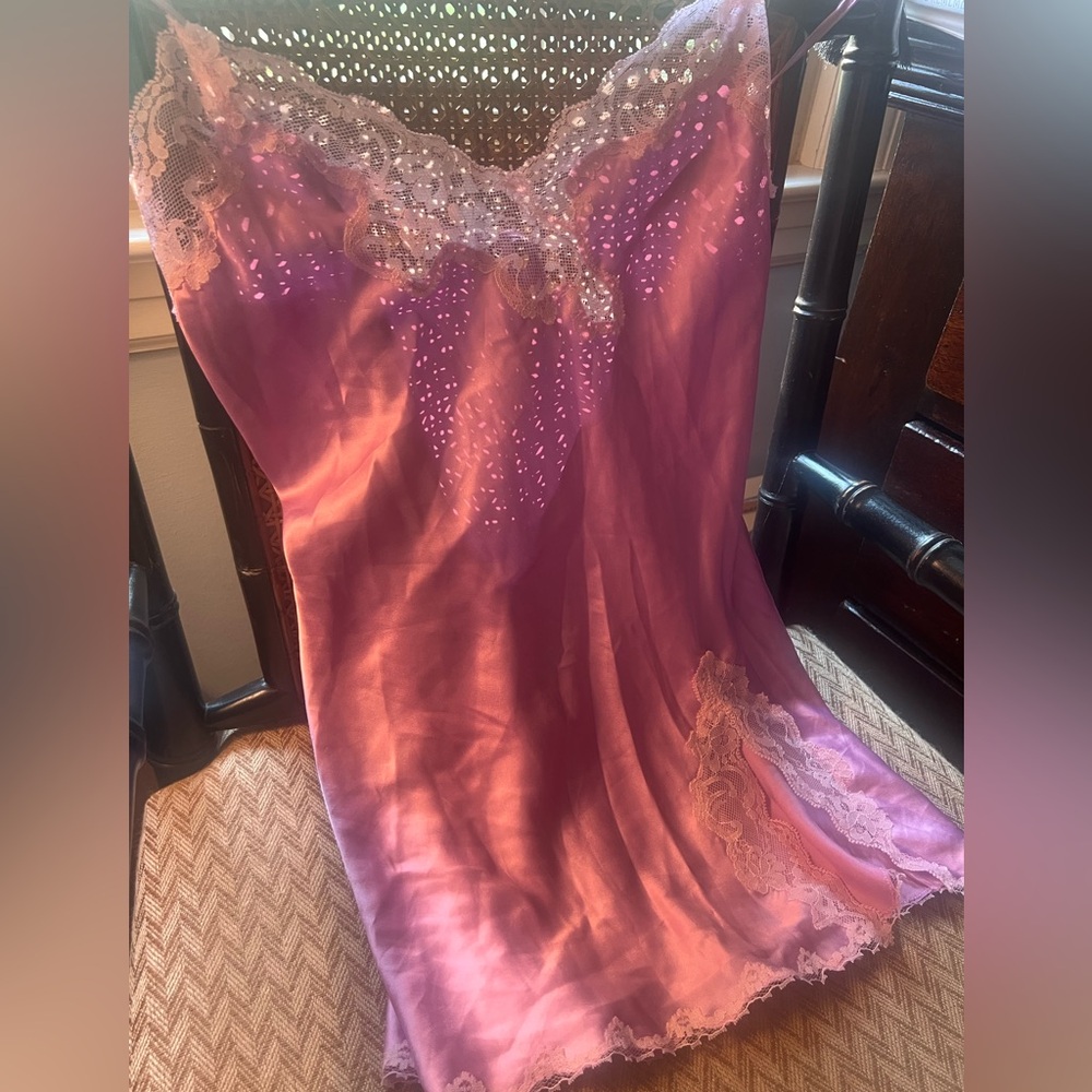Victoria's Secret Mauve Satin Lace-Trim Chemise